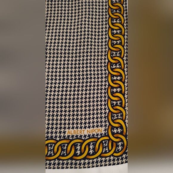 Albert Nipon Black & Gold Vintage Checkered Scarf Houndstooth Gingham - Picture 11 of 14